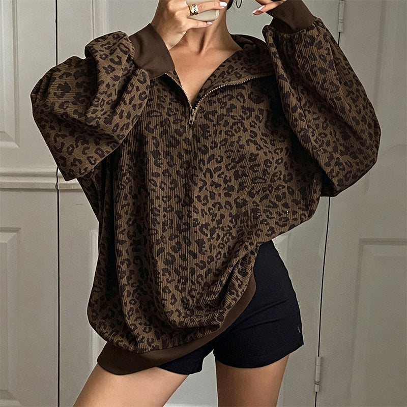 TrageLust™ Leoparden Half-Zip Pullover