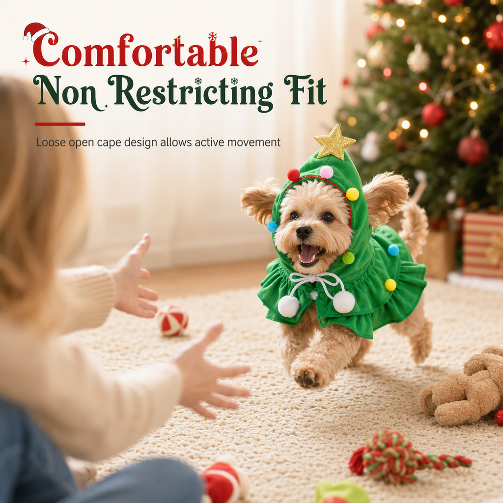 PfotenWeihnacht™ Kuscheliges Weihnachtsbaum-Kostüm für Hunde & Katzen