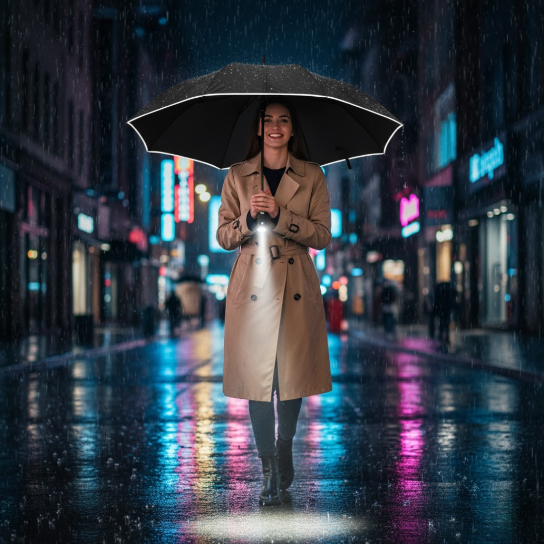 Sturmfester Regenschirm Automatik mit Licht | LumBrella
