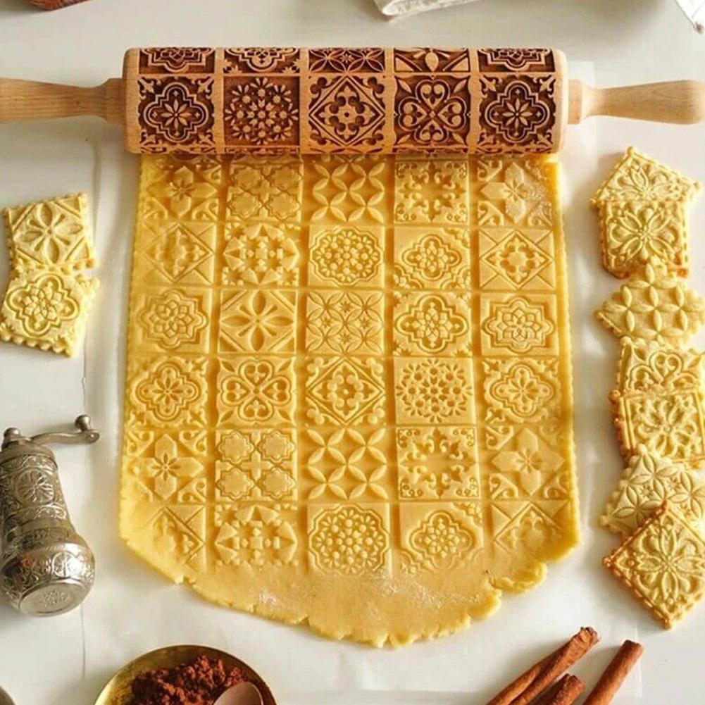 Nudelholz mit Muster | Teigroller mit Ausstechformen für Weihnachten | TeigForm