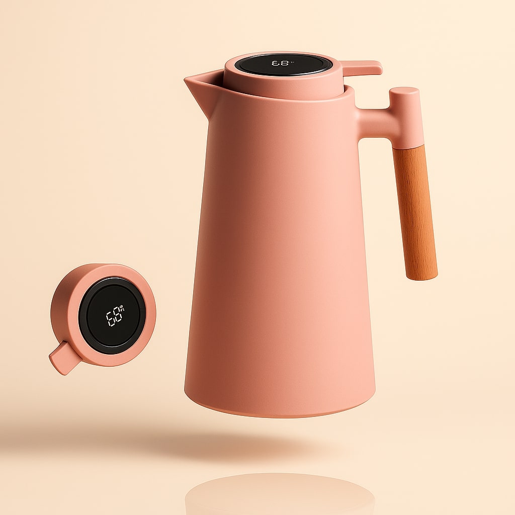 Thermoskanne mit Temperaturanzeige | Isolierkanne 1 Liter für Kaffee & Tee | Heatina