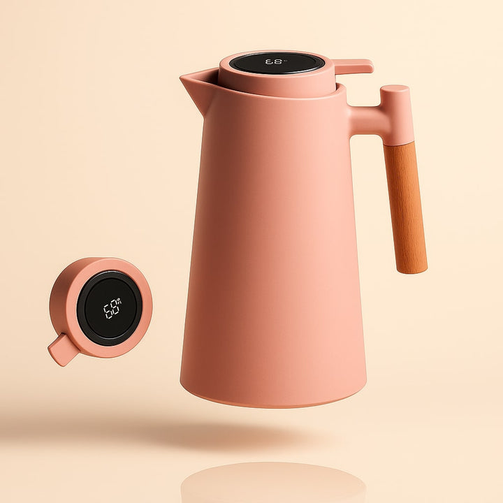 Thermoskanne mit Temperaturanzeige | Isolierkanne 1 Liter für Kaffee & Tee | Heatina