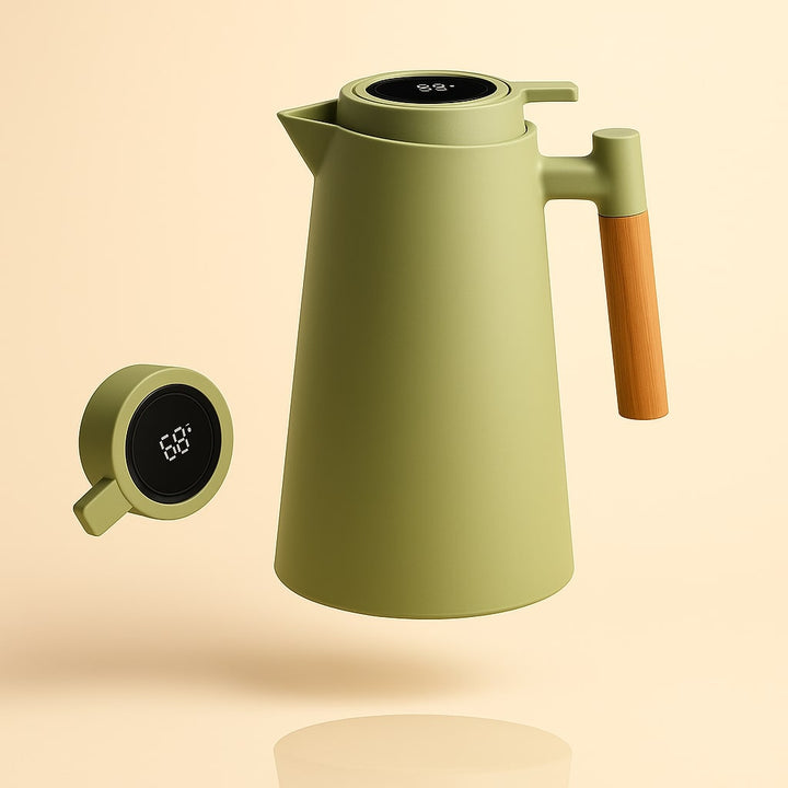 Thermoskanne mit Temperaturanzeige | Isolierkanne 1 Liter für Kaffee & Tee | Heatina