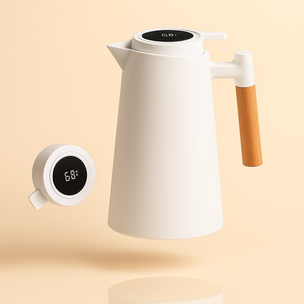 Thermoskanne mit Temperaturanzeige | Isolierkanne 1 Liter für Kaffee & Tee | Heatina