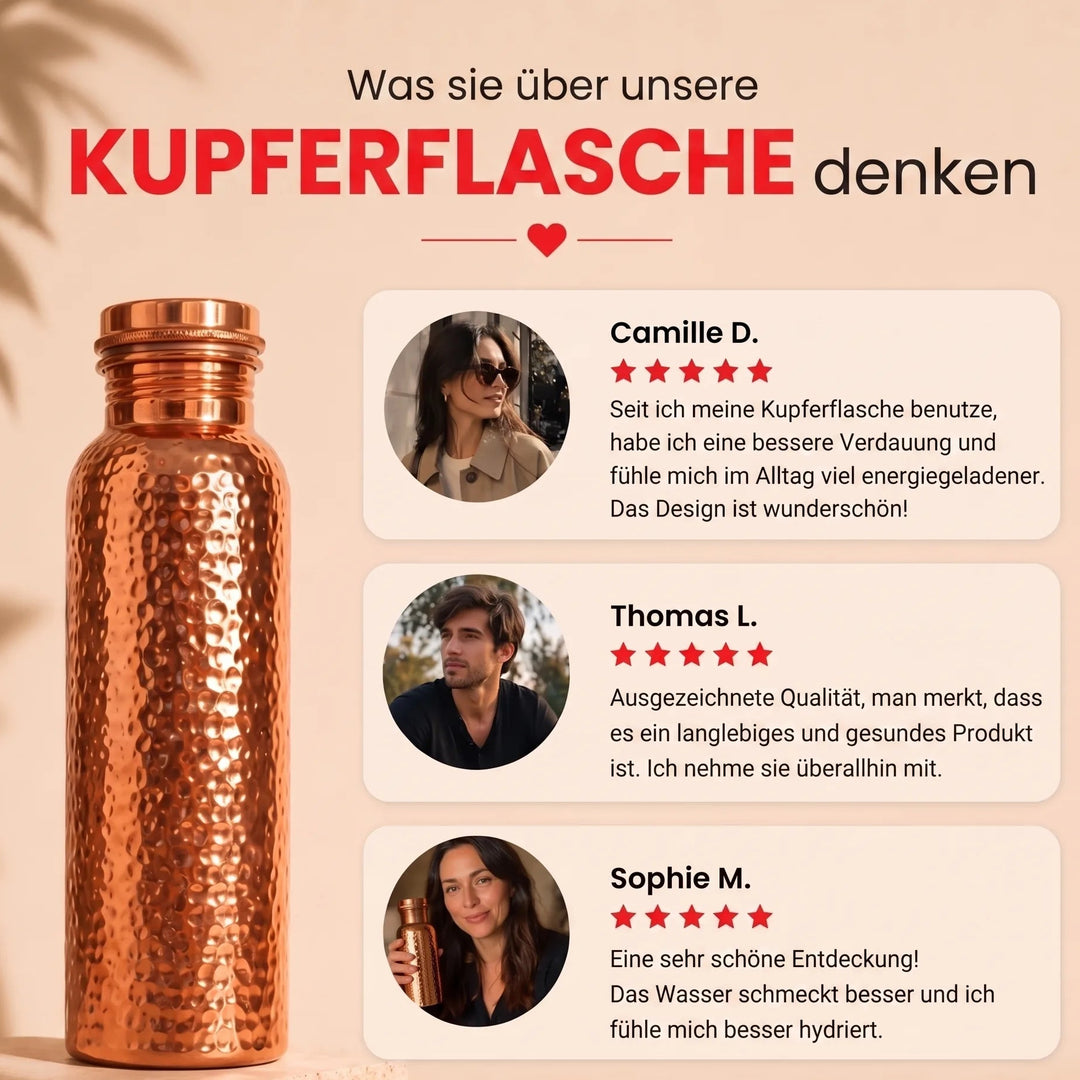 KupferKraft™ Ayurvedische Trinkflasche aus Reinkupfer
