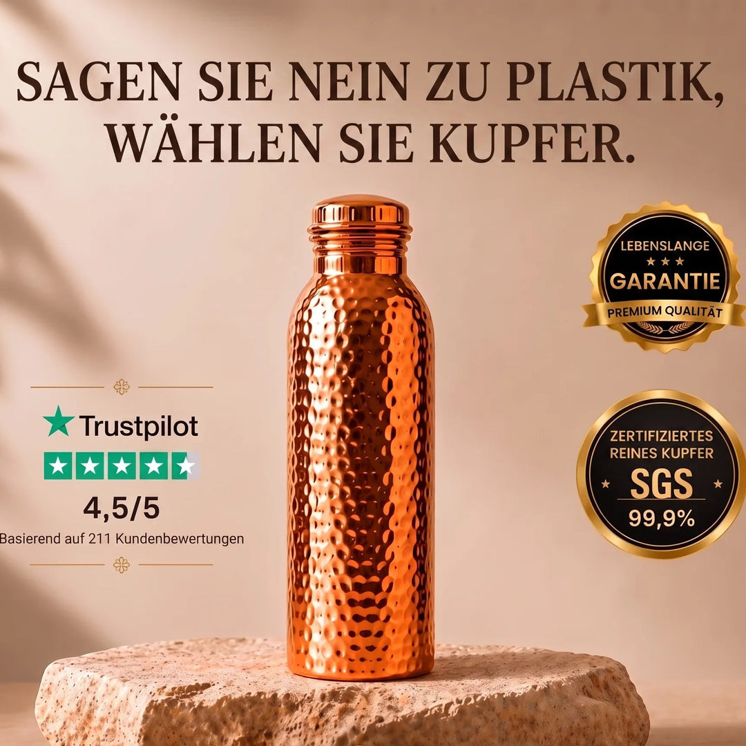 KupferKraft™ Ayurvedische Trinkflasche aus Reinkupfer
