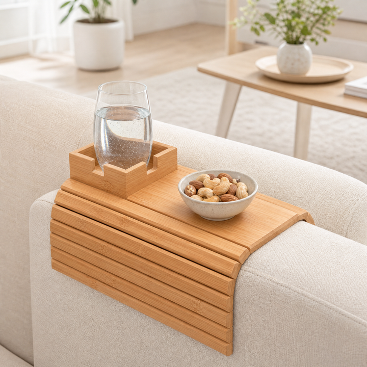 SofaBrett™ Flexible Armlehnen-Ablage aus Holz