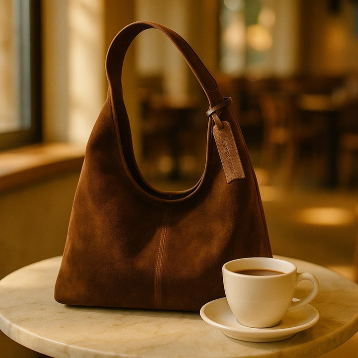 Umhängetasche für Damen | Schultertasche aus Wildleder | Vintage Tasche | Lederin