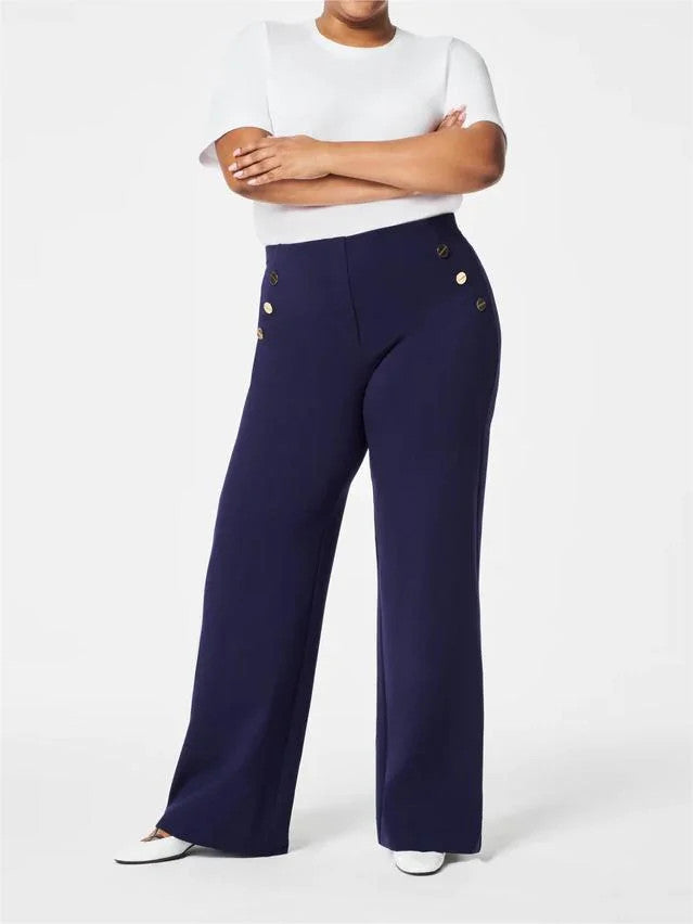 StilVogue | Hohe-Taille Marlenehose mit Knopfdetails