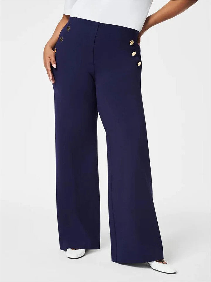 StilVogue | Hohe-Taille Marlenehose mit Knopfdetails