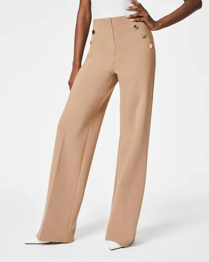 StilVogue | Hohe-Taille Marlenehose mit Knopfdetails