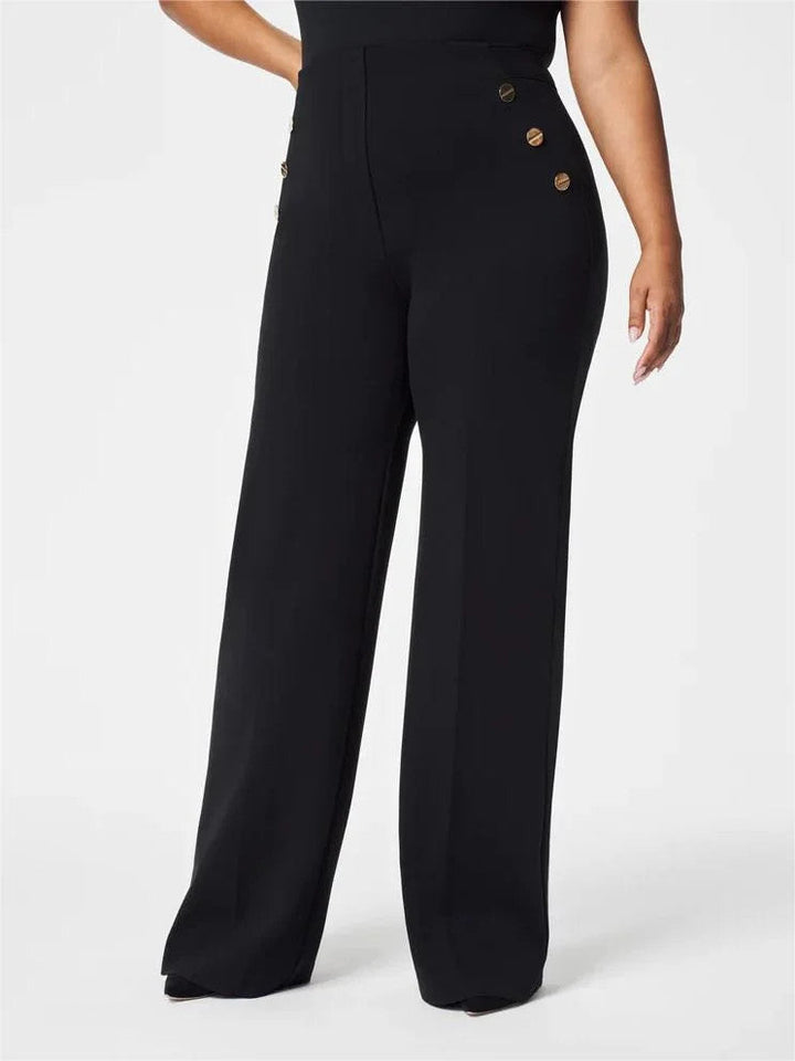 StilVogue | Hohe-Taille Marlenehose mit Knopfdetails