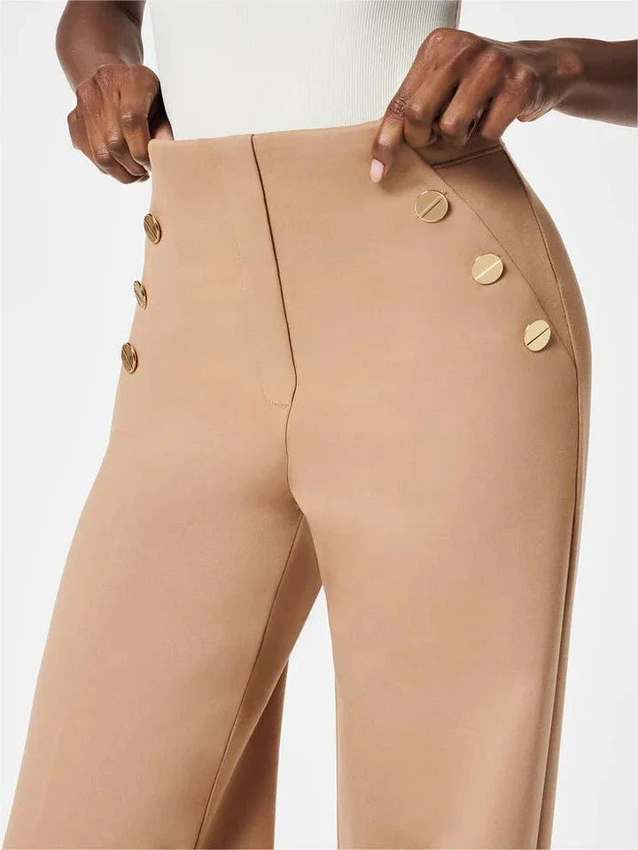 StilVogue | Hohe-Taille Marlenehose mit Knopfdetails