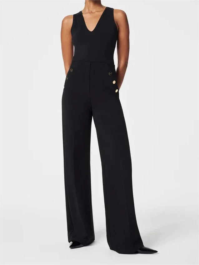 StilVogue | Hohe-Taille Marlenehose mit Knopfdetails
